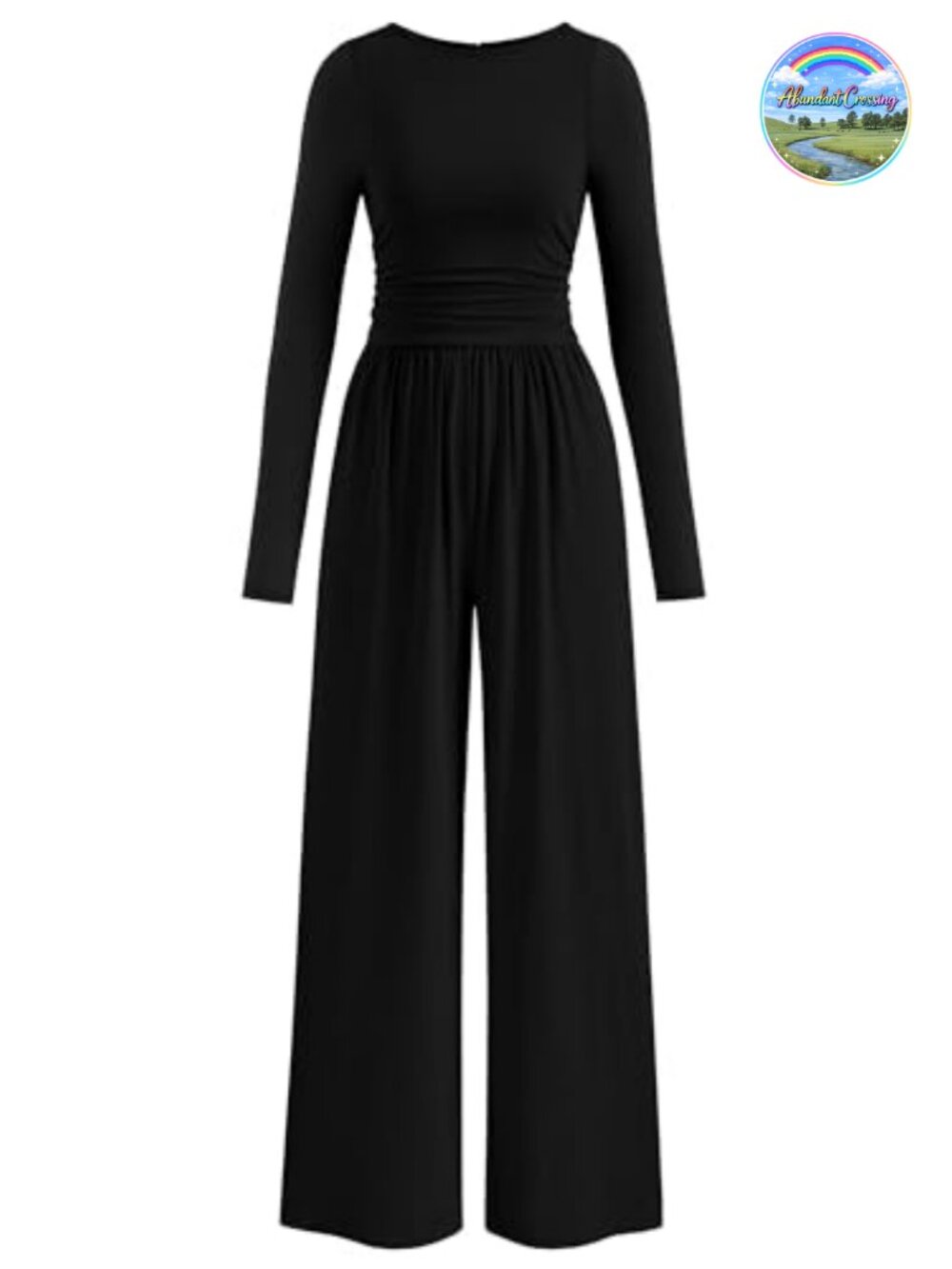 PRETTYGARDEN Long Sleeve Wide Leg Jumpsuit Ruched Waist Dressy Casual